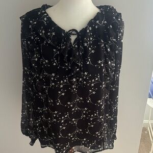 LOFT Black and White Floral Blouse